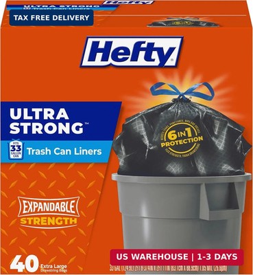 Hefty Ultra Strong 33 Gallon Trash Bags, Large Trash Bags 33 Gallon Size, Trash
