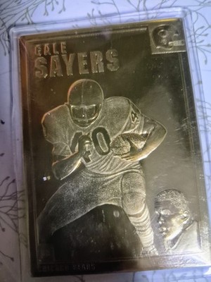 VERY COOL GOLD FOOTBALL CARD GALE SAYERS CHICAGO BEARS ENCASED IN PLASTIC