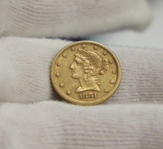 1881 US $5 Liberty Gold Piece XF (Cleaned)