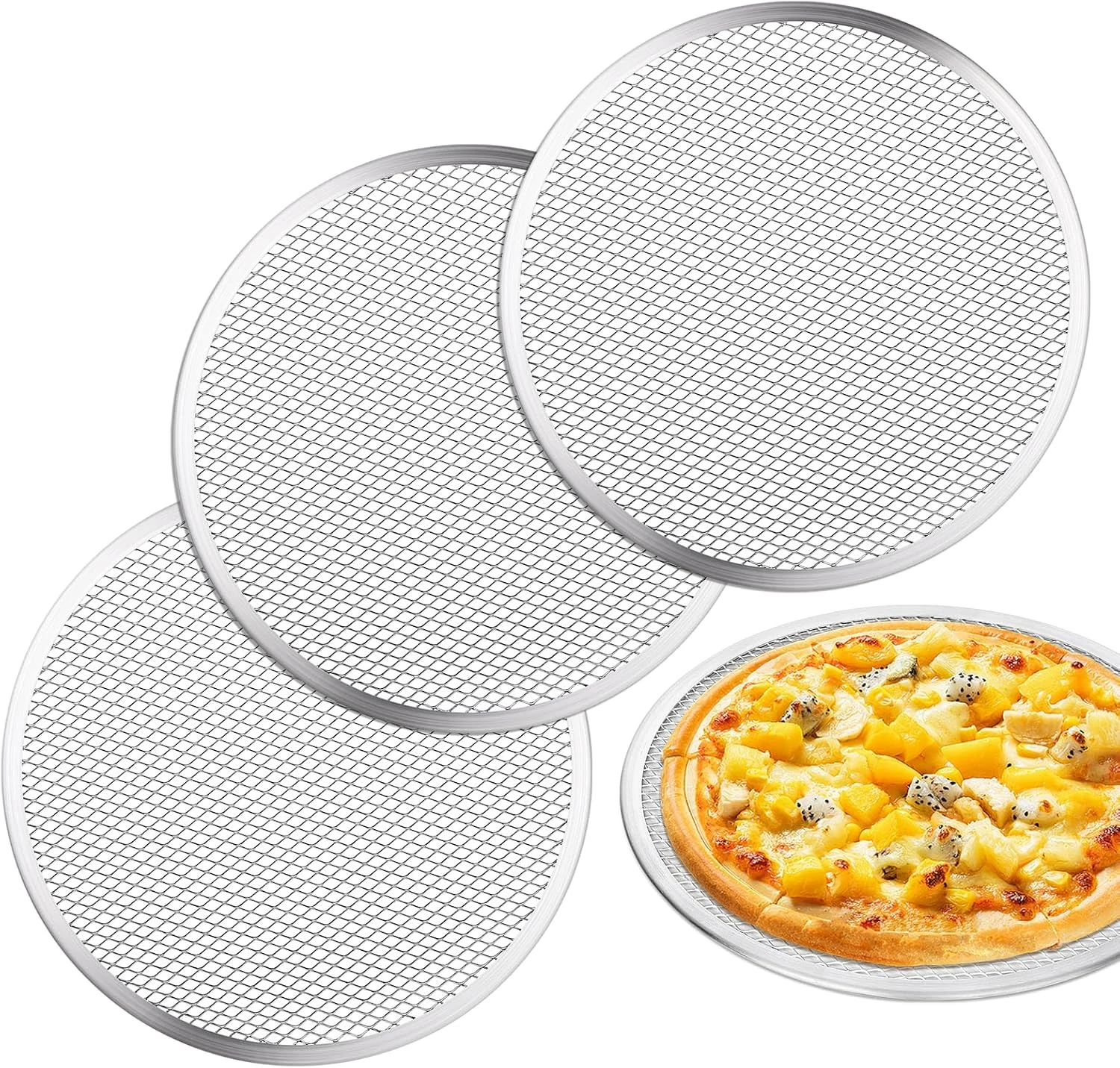 3 Pcs Pizza Screen, 10 Inch Pizza Pan for Oven, Nonstick Pizza Tray for Oven, Di