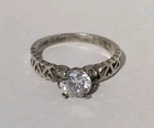 VTG STERLING SILVER SZ 8 4.4MM CLEAR STONE WITH 4 SMALL NATURAL DIAMONDS RING