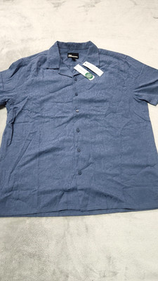 The Commons Men's Large Navy Jacquard Floral Camp Collar Short Sleeve Shirt NWT