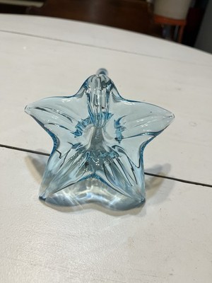 Hand Blown Art Glass Long Stem Flower Vase Blue Glass Lay Down MCM Retro Decor