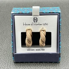 House of Harlow 1960 Gold Twist Hoop Earrings Lead Safe Nickel Free New in Box