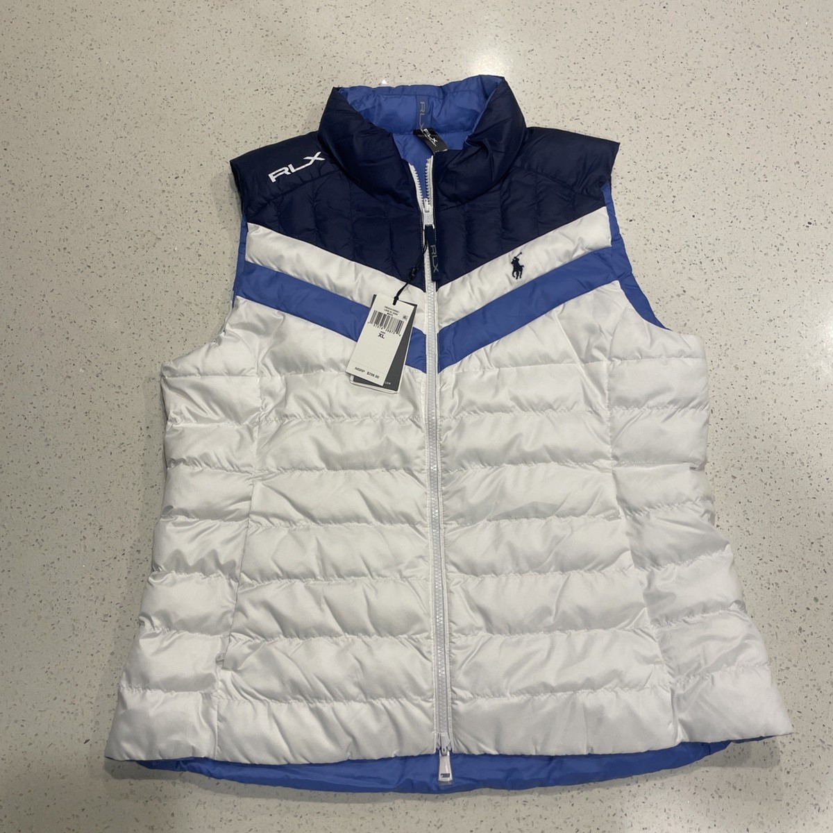 RLX Ralph Lauren White Blue Reversible Puffer Full Zip Up Vest