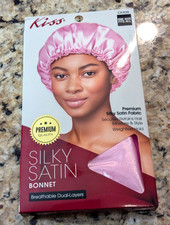Kiss Silky Satin Hair Bonnet DH08 Breathable Dual-Layers Pink