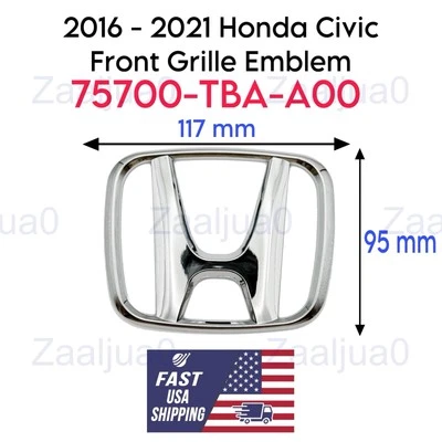 2016 - 2021 Honda Civic Front Grille Emblem 4DR 2DR H Logo Badge Chrome Grill Si - Image 1 of 2