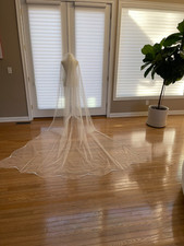 Floor Length Hand Beaded Crystal Edge Wedding Veil