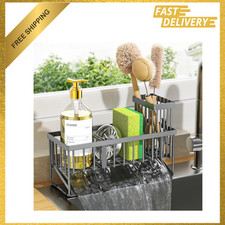 Sink Caddy Organizer with High Brush Holder Stainless Steel Kitchen Countertop
