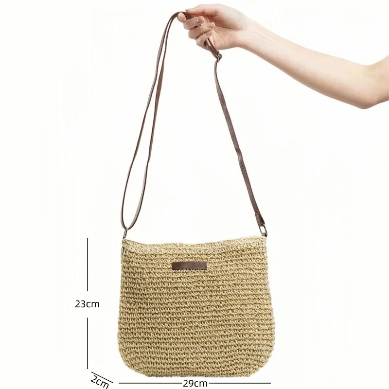Womens Ladies Fashion Hand Bag Shoulder Bow Decor Straw Summer Bag Woven - Image 4 of 4