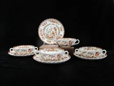 SPODE Copeland Rust Indian INDIA TREE Flat Soup Cream Bowl & Saucer Set of 4