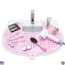 Foldable Silicone Sink Cover & Makeup Brush Cleaning Mat - Pink Organizer