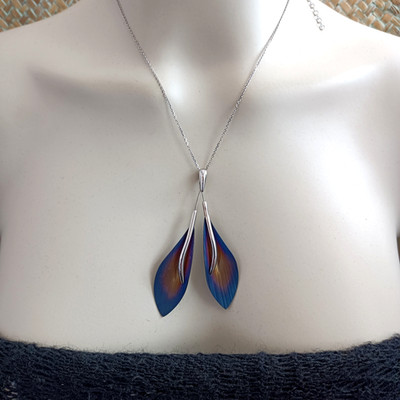Titanium Sterling Silver Leaf Necklace Modernist Sculptural Artistic Statement
