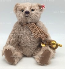 Steiff Niccolo Teddy Bear 2014 Sand Mohair Poseable Bear W/ Brass Globe 034206