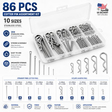86PCS Stainless Steel Cotter Pin Assortment Kit R Clips Hitch Lock Set