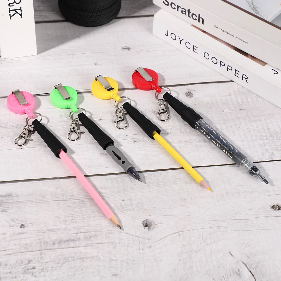 Retractable Pen Holder, 4pcs Pull Pen Pencil Holder Elastic Silicone, Brown - Image 4 of 4