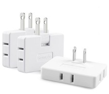 3 Pack Flat Wall Outlet Extender Foldable 3 Way AC Plug Adapter White