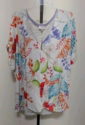 Avenue Womens Plus Floral Beaded Twist Knot Front Knit Back Tunic Top Size 22