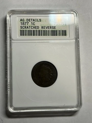 1877 INDIAN CENT ANACS AG DETAILS KEY DATE OLD SOAPBOX HOLDER
