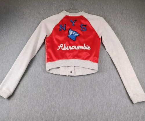 Abercrombie & Fitch Jacket Cropped Youth Size XS Red Gray Snap Button Stretch - Picture 13 of 23