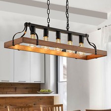 5 Light 33.7'' Walnut Pendant LED Ceiling Chandelier Lamp Fixture Kitchen Island
