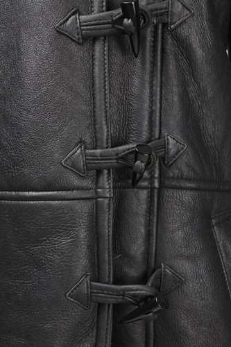 Ladies Black New Winter Warm Real Shearling Sheepskin Leather Duffle Coat - Picture 7 of 8