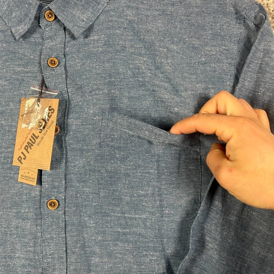 Paul Jones Button Up Shirt Mens 2XL Blue Linen Blend Beach Casual Preppy NEW - Image 3 of 4