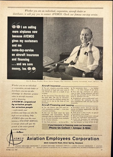 1962 Aviation Employees Corp Aircraft Insurance Silver Springs MD Print Ad