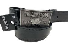 NWT True Religion Touring Belt Black Concert Ticket Buckle Sz 34 36 38 50