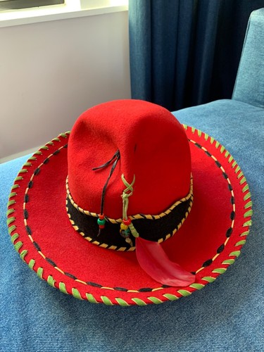 feather vintage red hat 
