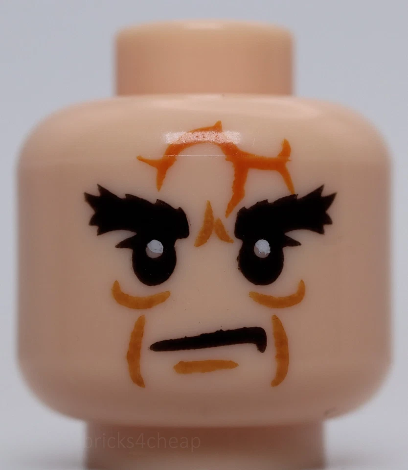 Lego Minifigura Cabeza Doble Cara LoteR Tupido Cejas Negras Naranja Oscuro Cicatrices Foto 2 de 2
