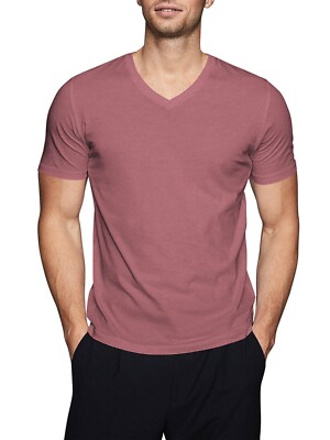 Mens V Neck T Shirt Short Sleeve Slim Fit Casual Plain Tee Top Soft Cotton