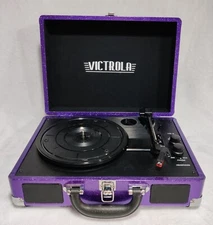 Victrola 3-Speed Bluetooth Portable Suitcase Record Player with Speakers Purple 