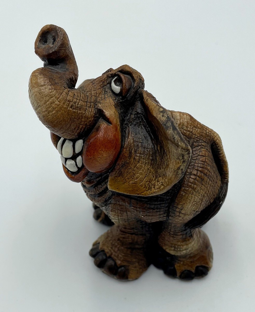 1985 JOHN RAYA Elephant 象オブジェ USA製 ビンテージ Artist John Raya Elephant Smiling Beasties of the Kingdom Figurine