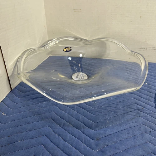Large 16” Murano Art Glass Centerpiece Bowl - Clear Wavy Ruffle Rim - Italy Vtg