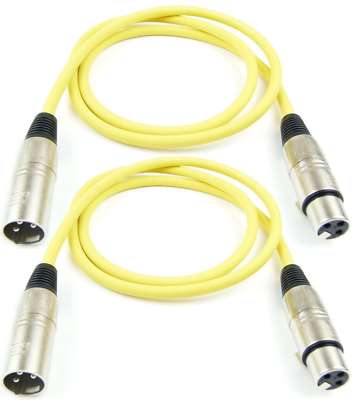 2x 1 m Mikrofonkabel Adam Hall K3 MMF 0100 GELB XLR m/f 3 pol DMX Mikrofon Kabel