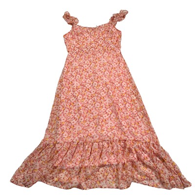 dusty pink floral print frill detail midi dress Rosalyn Pink Floral Midi Dress | Women's Clothing