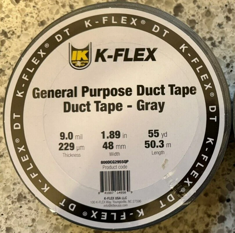 3 Rolls K-Flex General Purpose Duct Tape - Gray - 1 7/8-inches x 55 Yards - USA