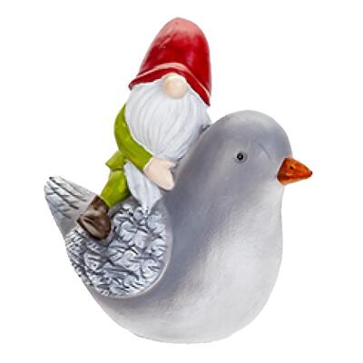 Garden Gonk Sitting on Bird Resin Ornament