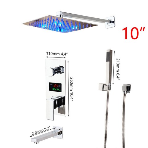 Chrome LED Bathroom Shower Faucet Set Hand Hele Spray Mixer Wall Mount Valve Tap - Picture 2 of 8