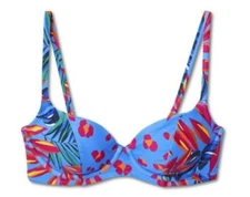 Tabitha Brown Bikini Top Women XL 16-18Tropical Animal Print Underwire Blue Pink
