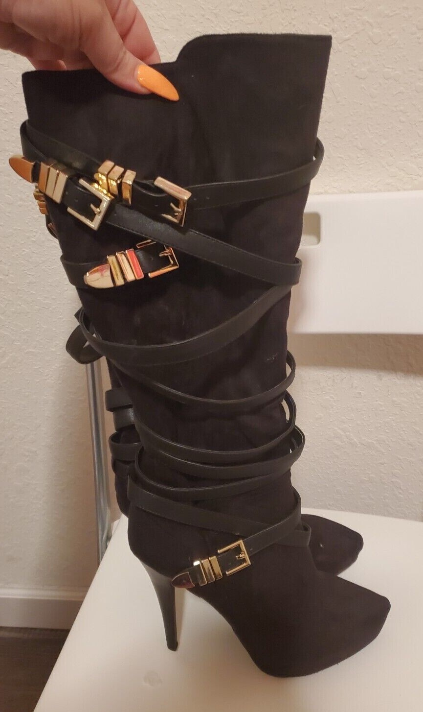 black strappy boots