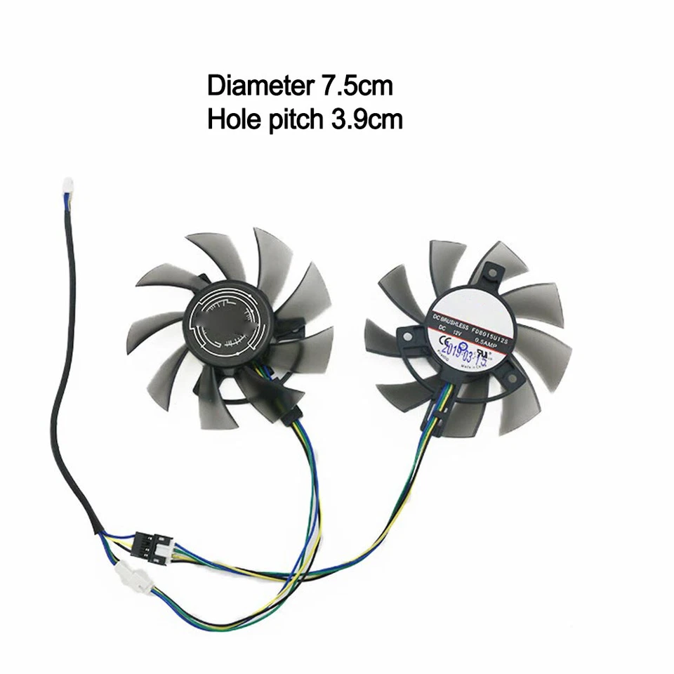 75mm For ASUS GTX1050 1050ti 2GB/4GB DUAL OC V2 Graphics Card Cooling Fan 4Pin - Image 3 of 4