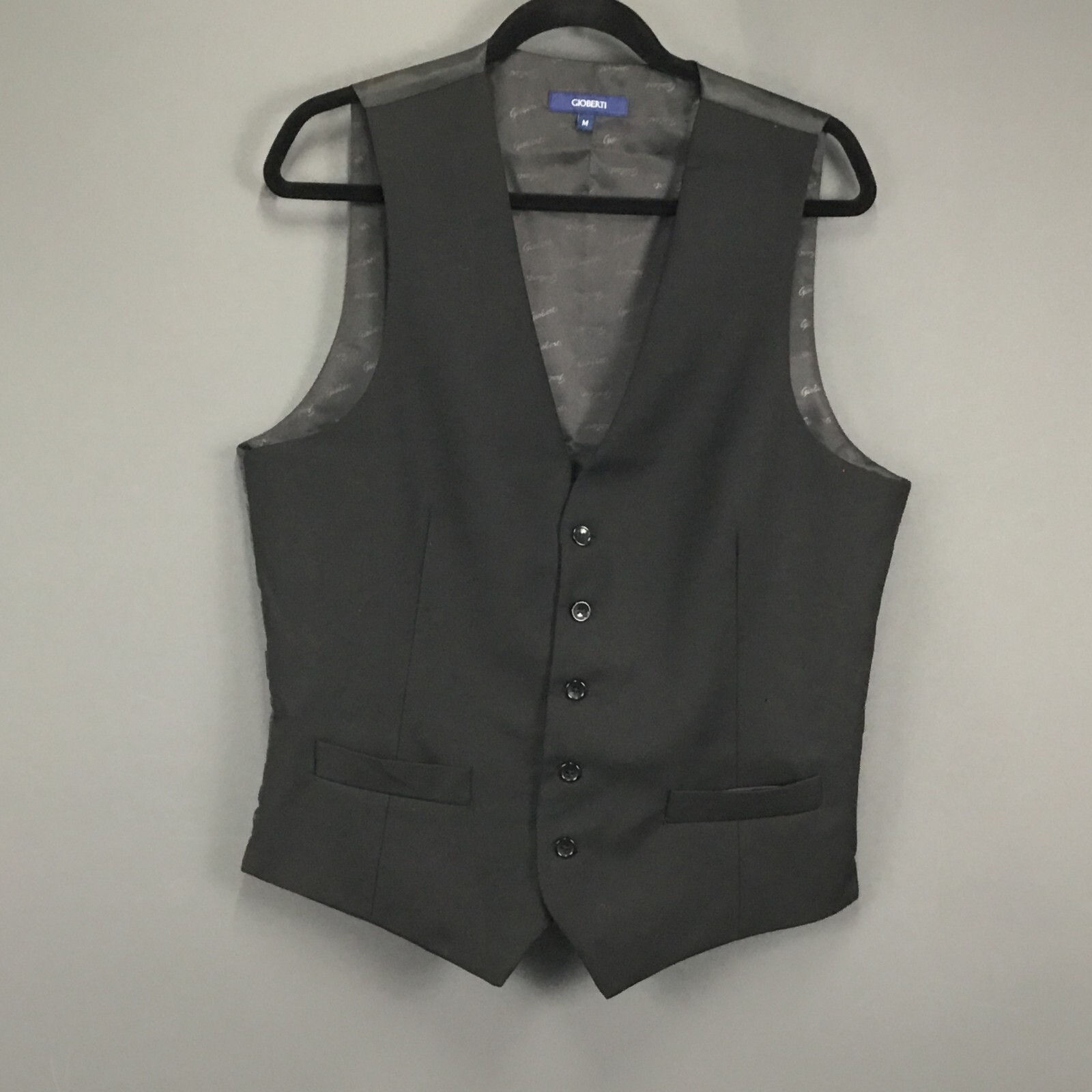Gioberti Vest Mens M Black Lined Pockets 5 Button Back Cinch