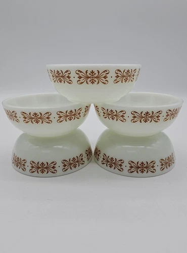 Vintage Pyrex Tableware Corning 708 Copper Filigree Bowl Lot Of 5 Desert Set