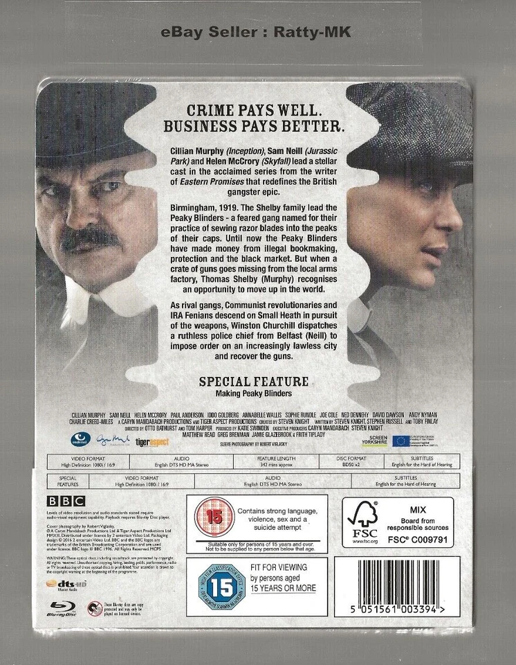 PEAKY BLINDERS : SERIES 1 - UK EXCLUSIVE BLU RAY STEELBOOK - NEW & SEALED - Image 2 of 3