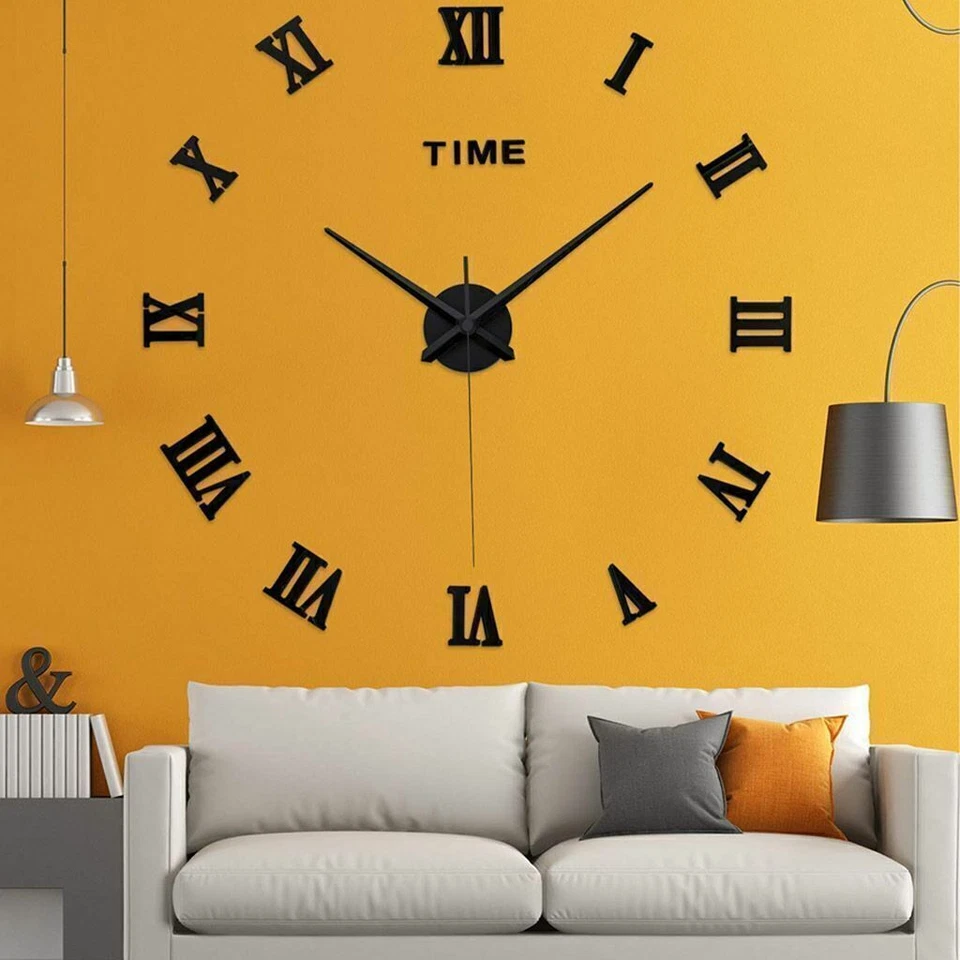 Modern Large Wall Clock 3D Mirror Sticker Unique Number Watch DIY Decor Home USA - Image 4 of 4
