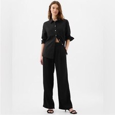 NWT GAP Black Easy Wide-Leg Linen-Blend Trouser - Size 10 Tall