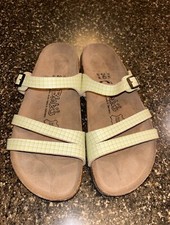 Womens Green White Plaid Birkenstock Birki's Sandals Size 6 / 37 Triple Strap