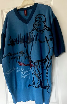 VTG FUBU Platinum Blue Knit Sweater Mens Fat Albert Junkyard Gang